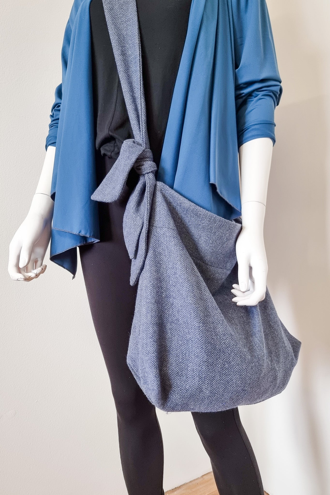 Sasha Bag in Blue Herringbone Wool