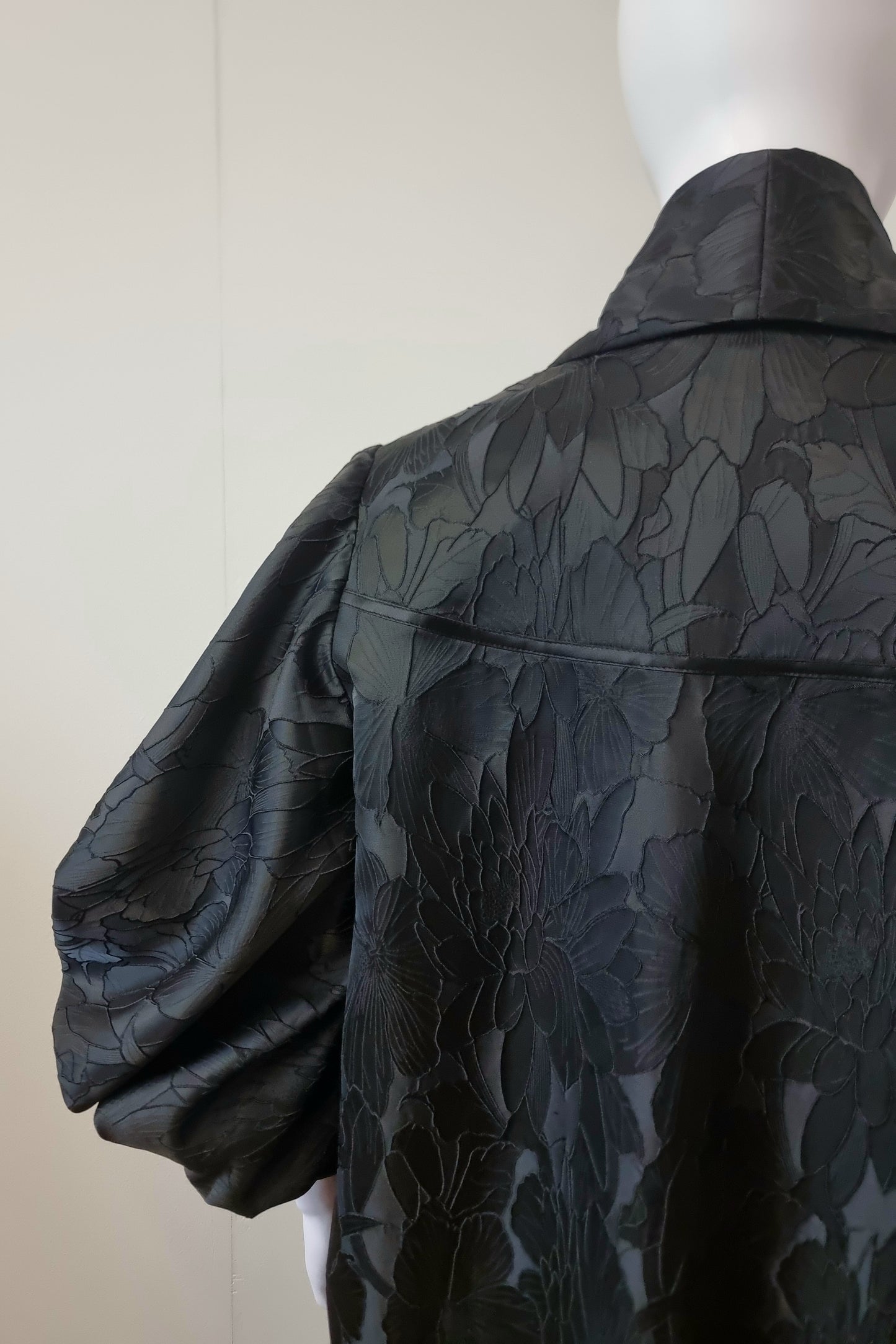 Kitty Coat - Black Floral Brocade & Wicked Green