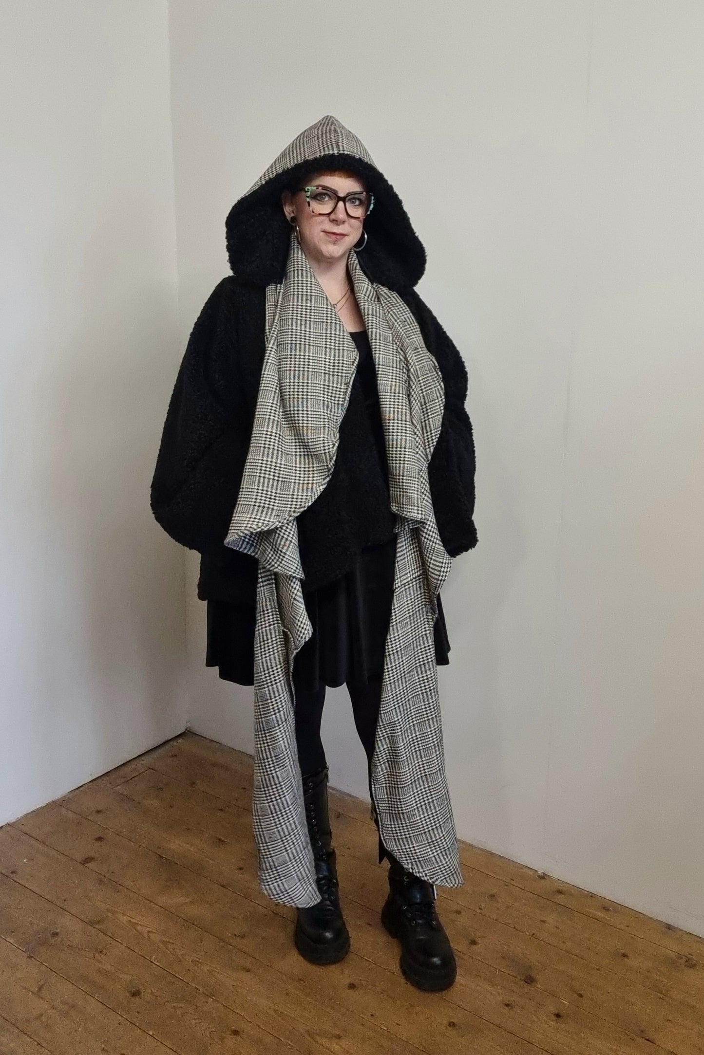 Popsy Hooded Scarf - Paint Speckled Check - LAST ONE AVAILABLE