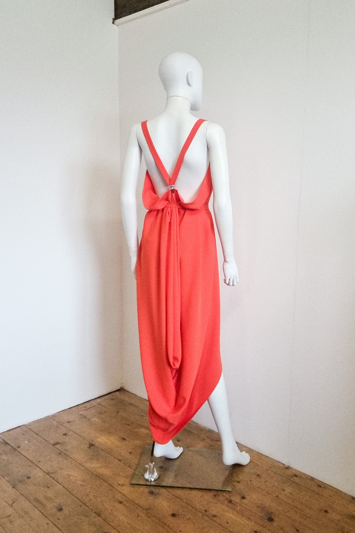 Rachel Braces Dress, Calf Length - Tangerine