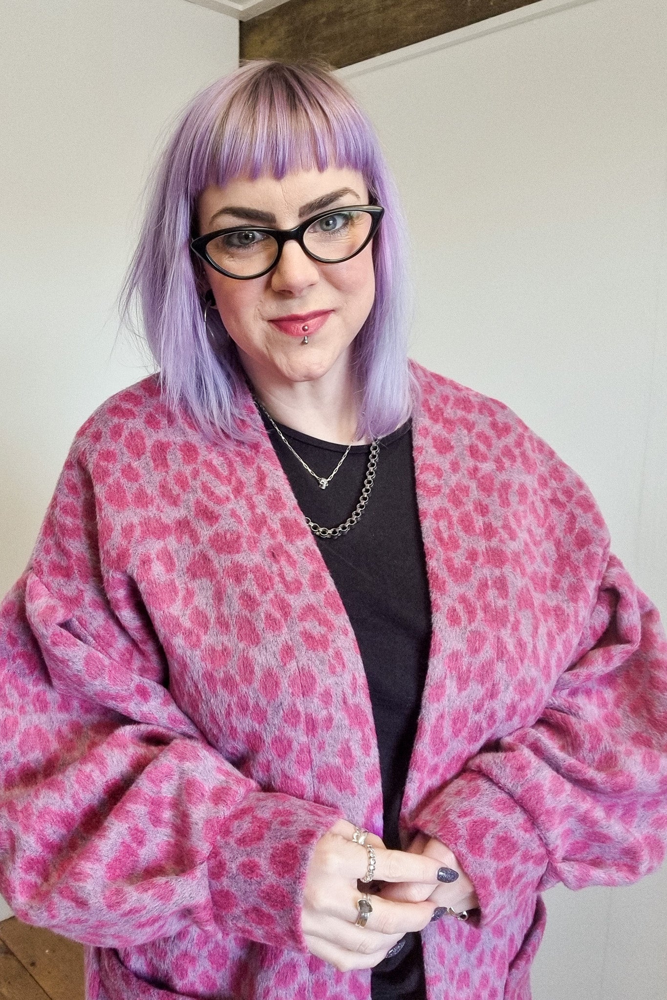 Pink leopard print cardigan clearance