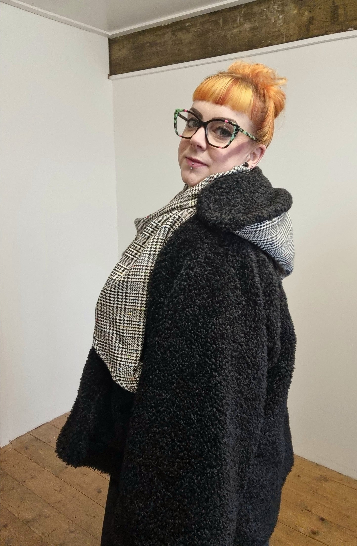 Popsy Hooded Scarf - Paint Speckled Check - LAST ONE AVAILABLE