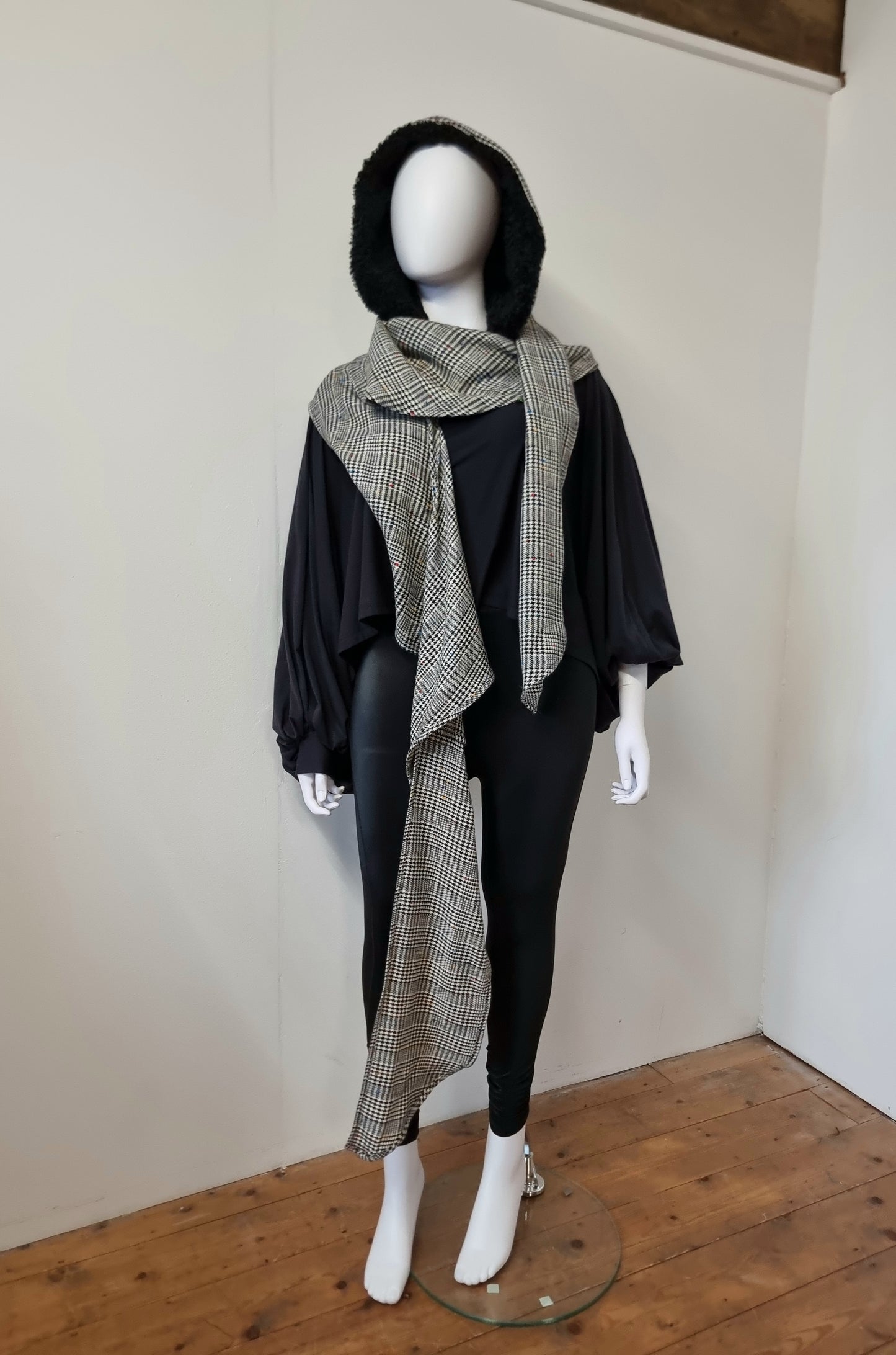 Popsy Hooded Scarf - Paint Speckled Check - LAST ONE AVAILABLE