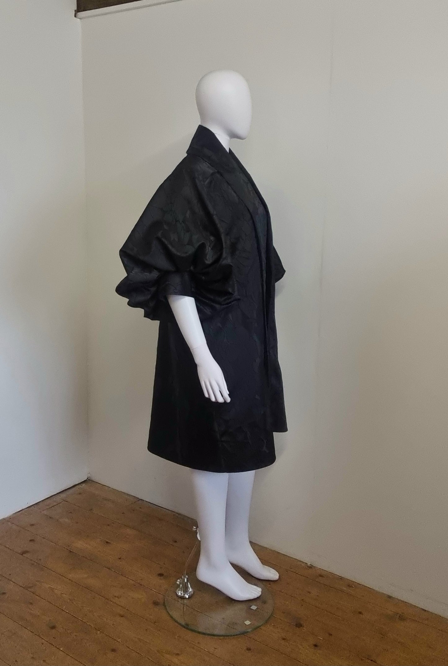 Kitty Coat - Black Floral Brocade & Wicked Green