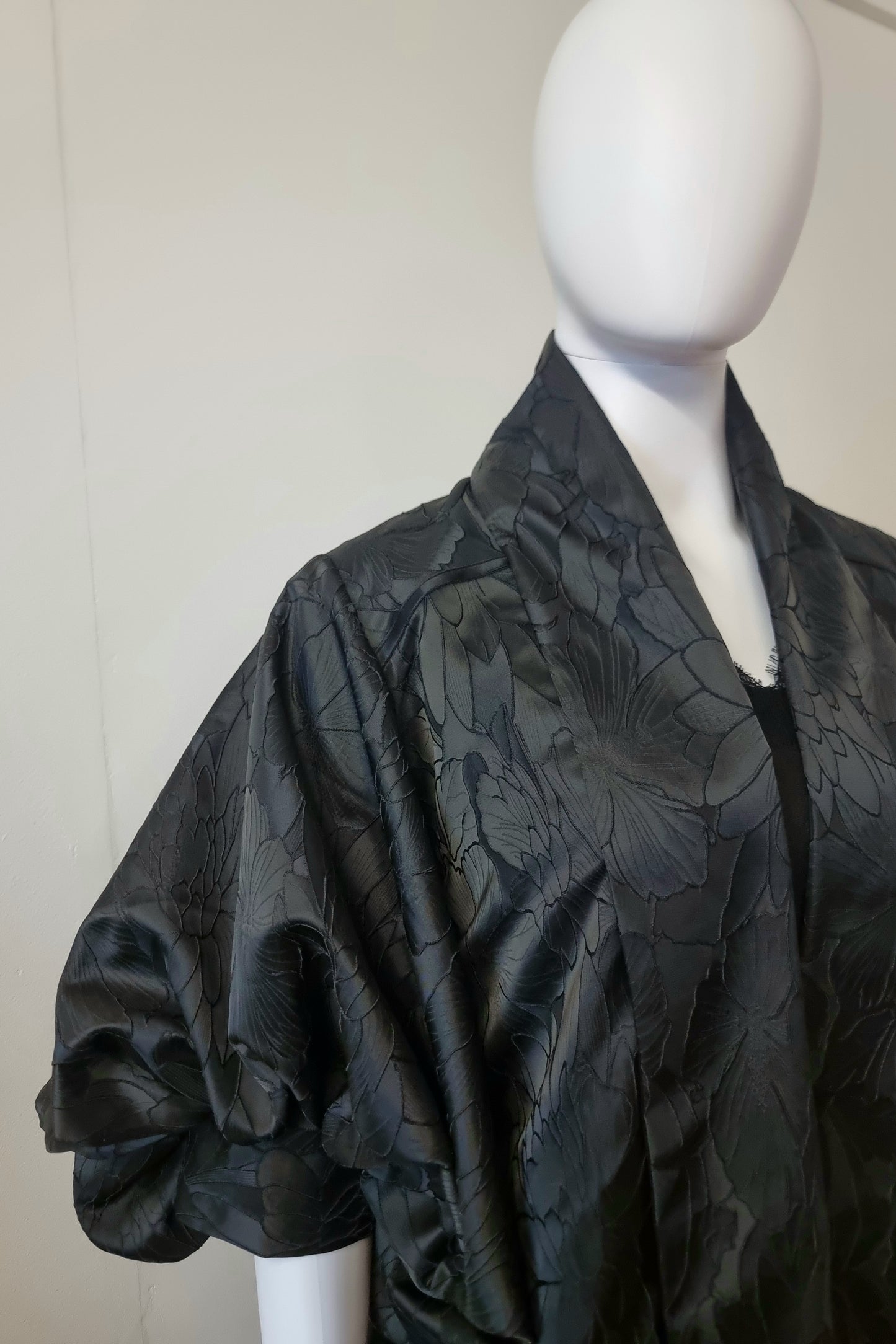 Kitty Coat - Black Floral Brocade & Wicked Green