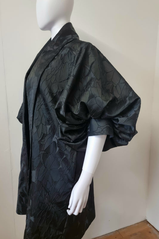 Kitty Coat - Black Floral Brocade & Wicked Green