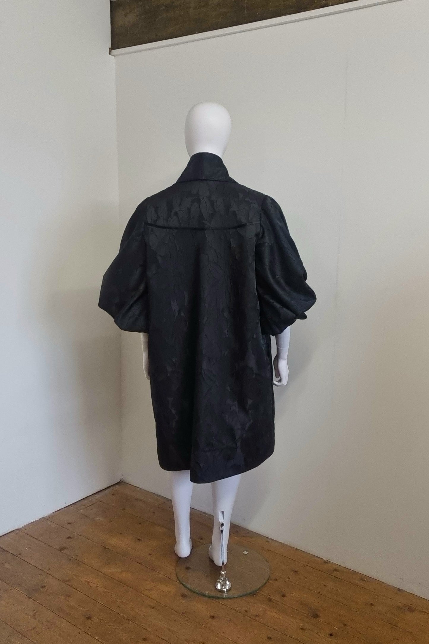 Kitty Coat - Black Floral Brocade & Wicked Green