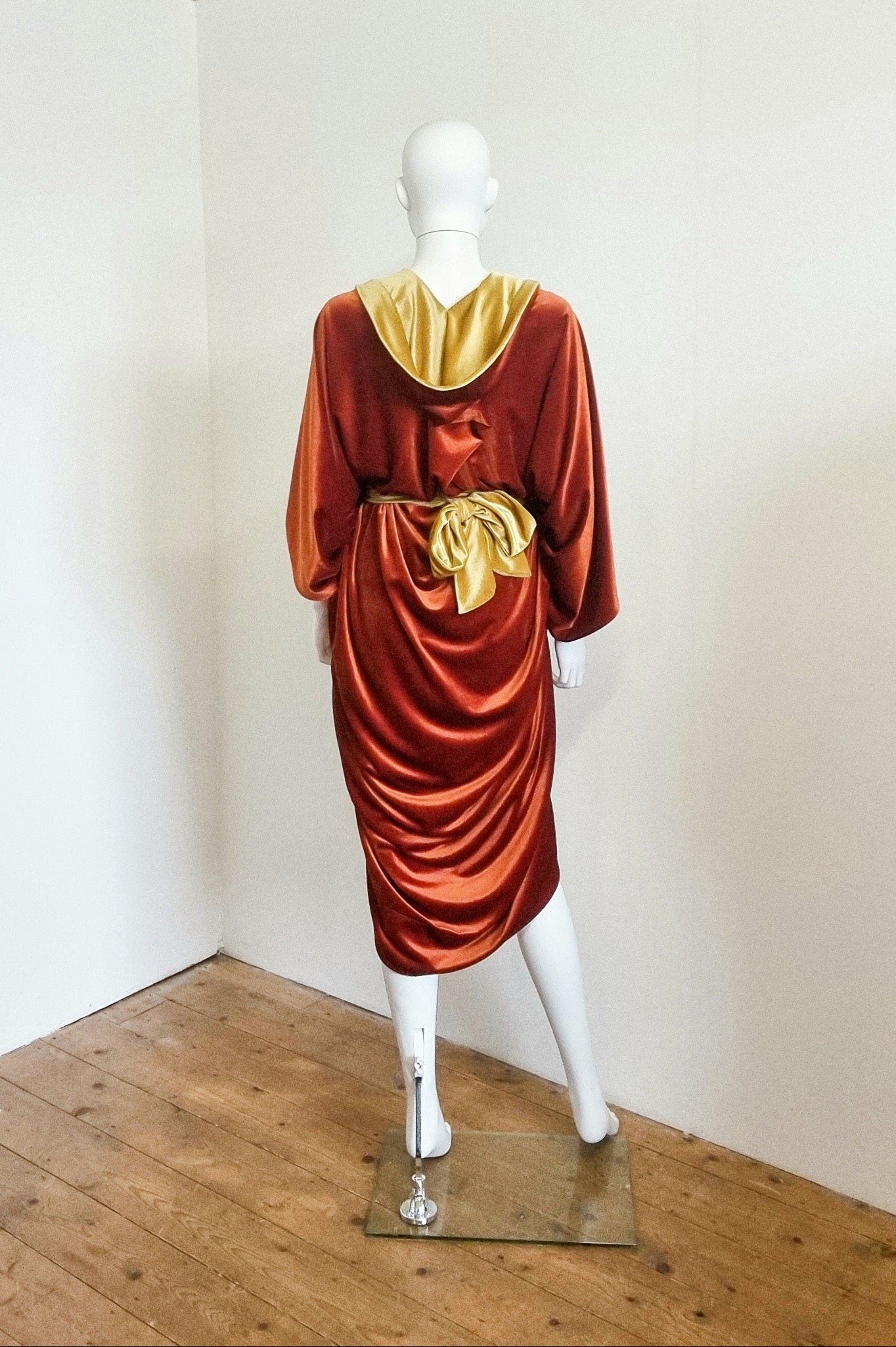 Ophelia Contrast Midi - Rust & Gold Velvet