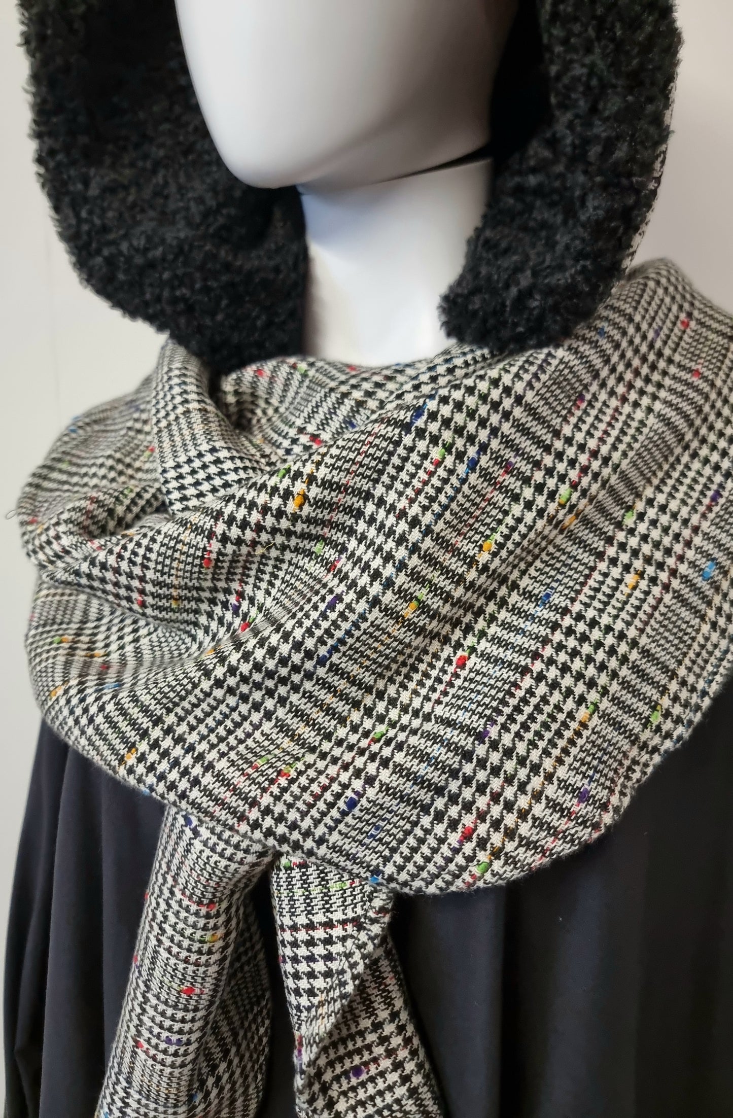 Popsy Hooded Scarf - Paint Speckled Check - LAST ONE AVAILABLE