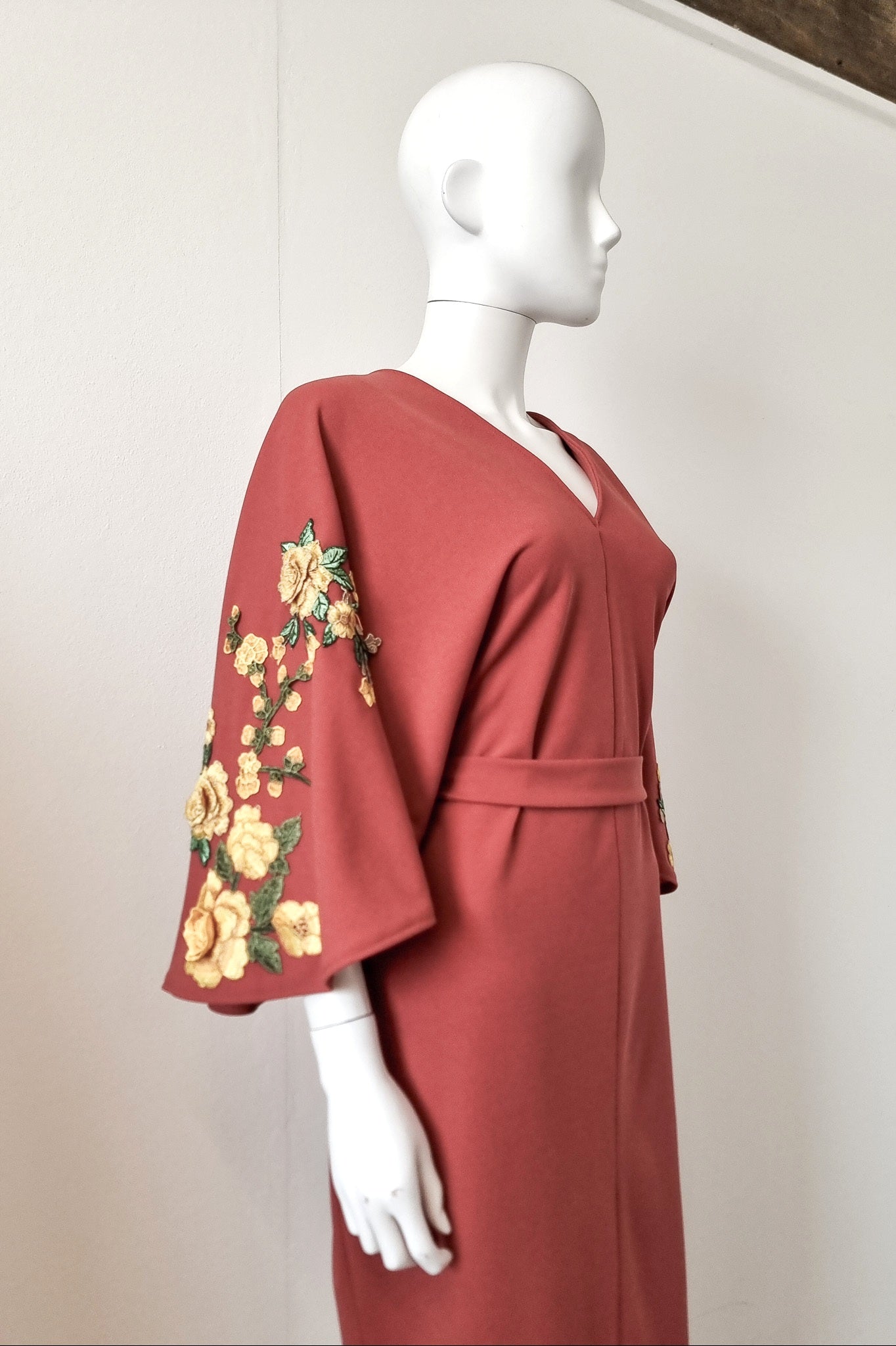 Floral Embroidered Zelda Dress - Terracotta & Yellow