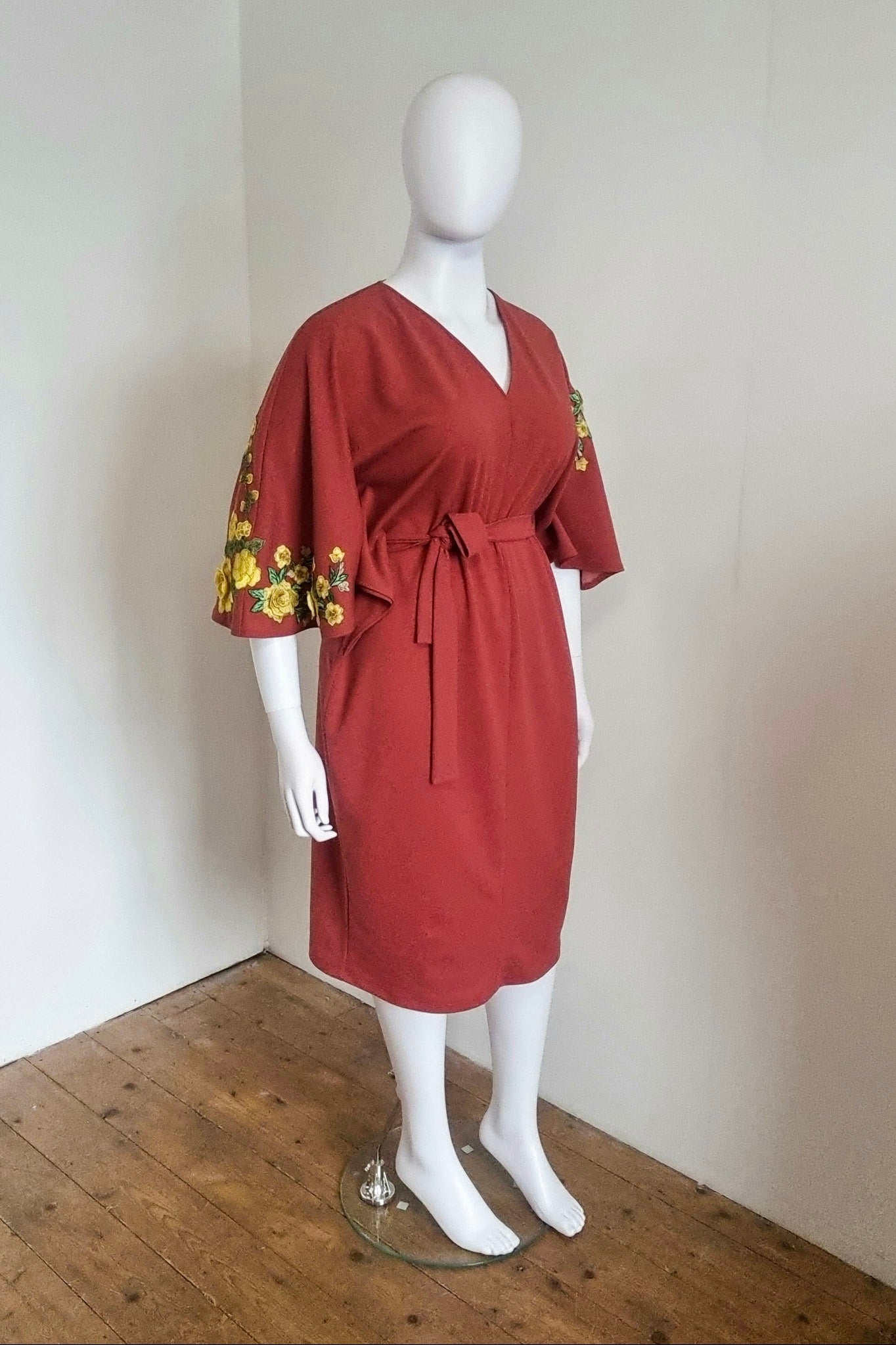 Floral Embroidered Zelda Dress - Terracotta & Yellow