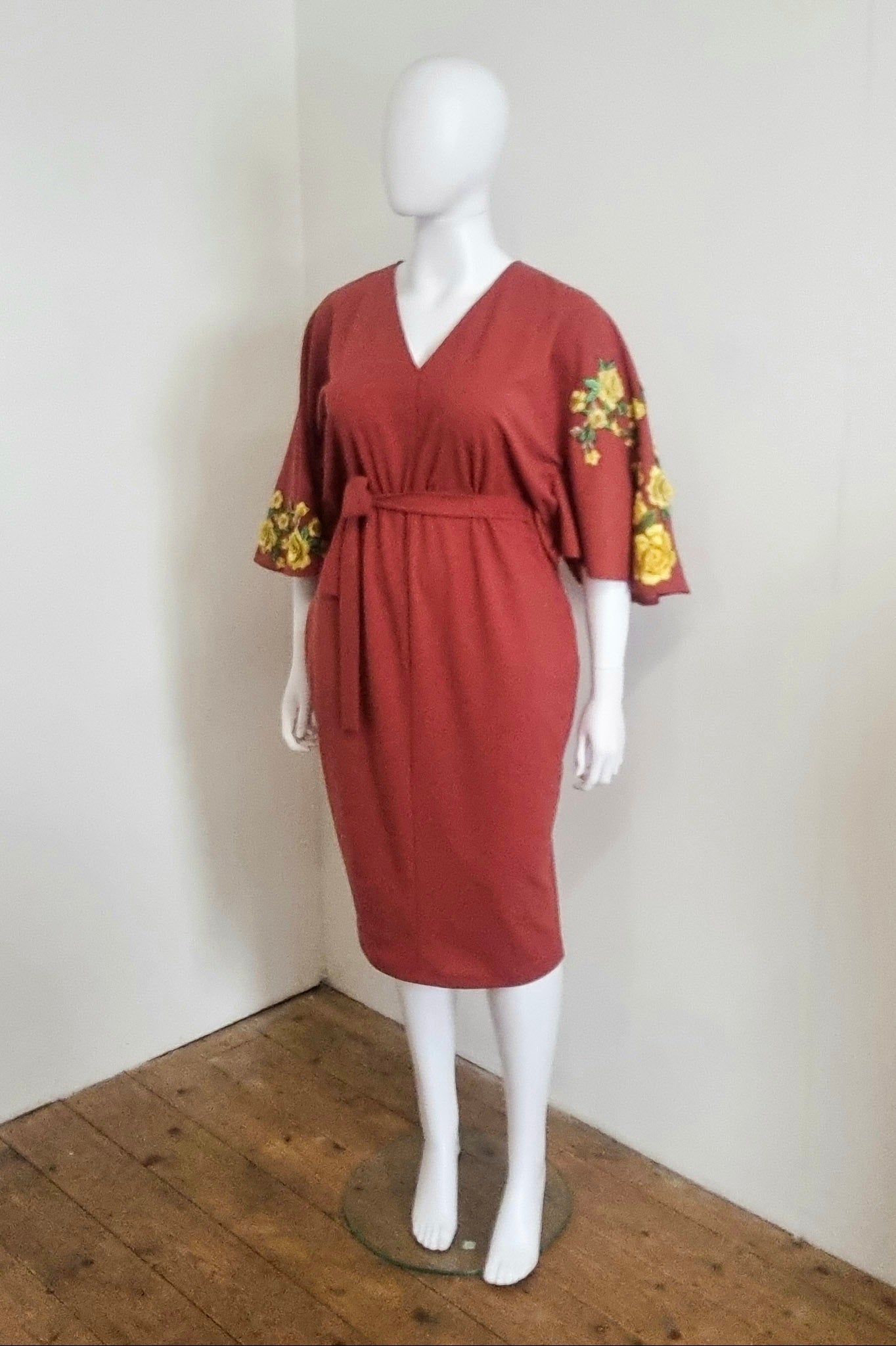 Floral Embroidered Zelda Dress - Terracotta & Yellow