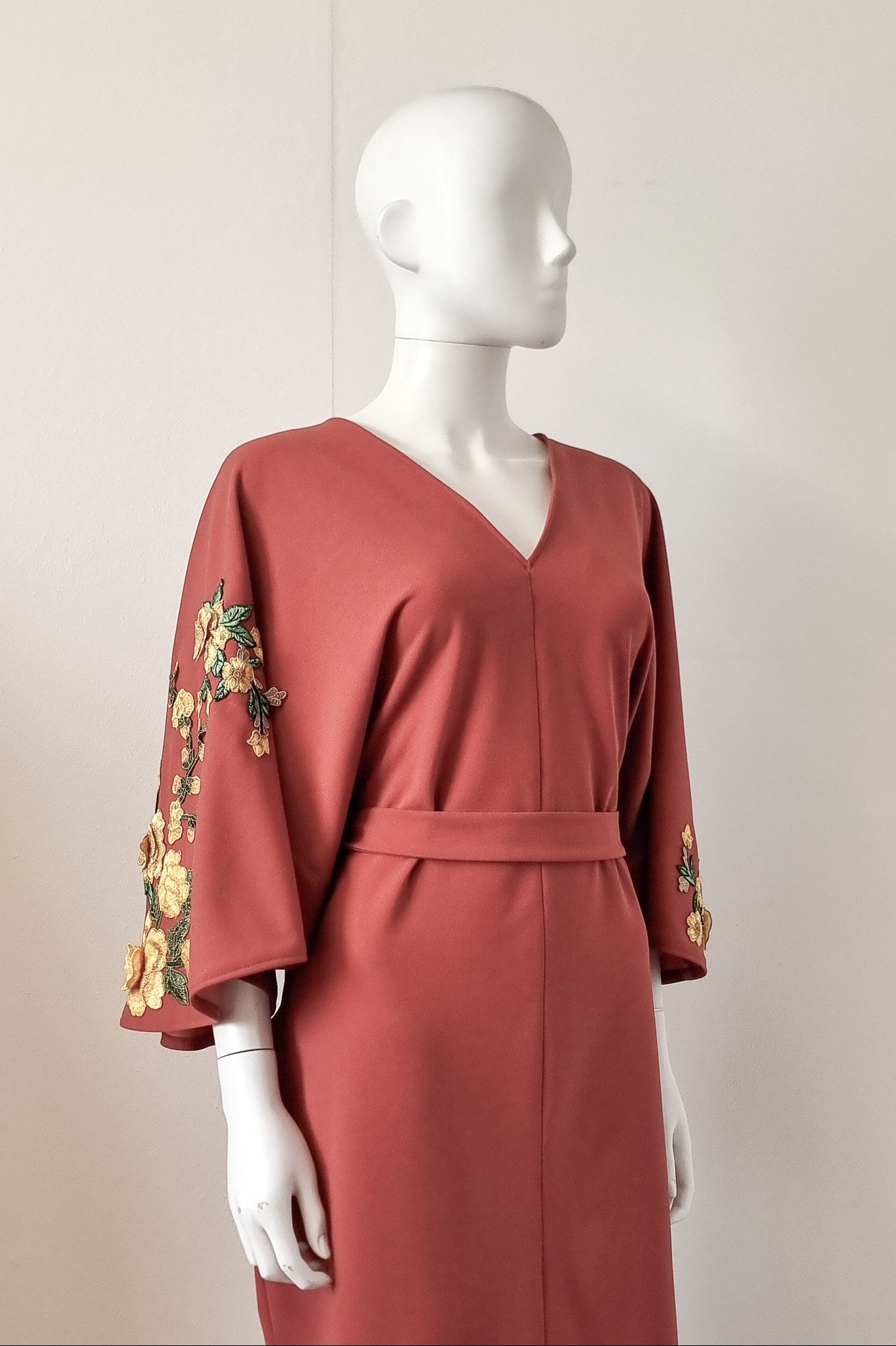 Floral Embroidered Zelda Dress - Terracotta & Yellow