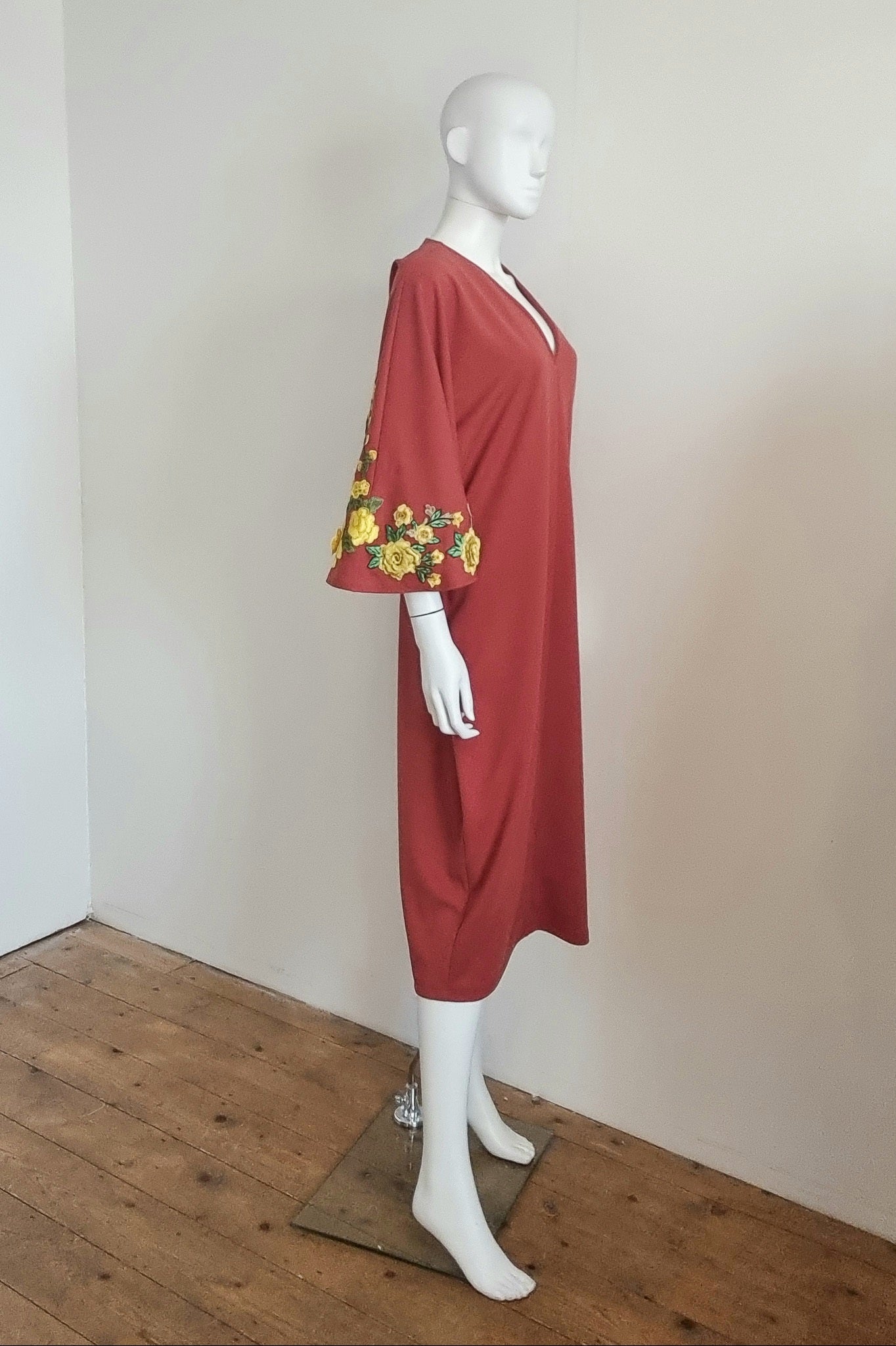 Floral Embroidered Zelda Dress - Terracotta & Yellow