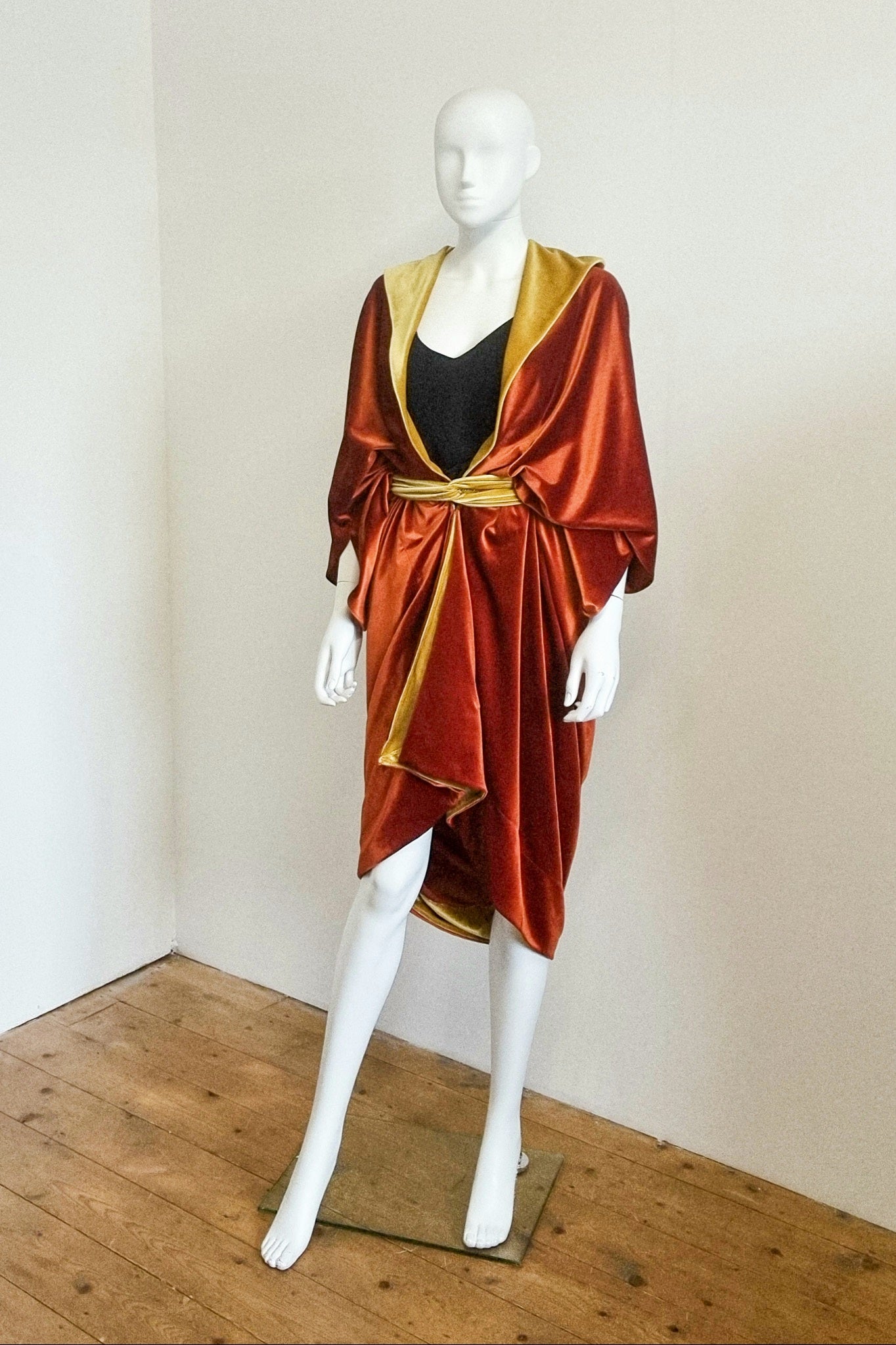 Ophelia Contrast Midi - Rust & Gold Velvet