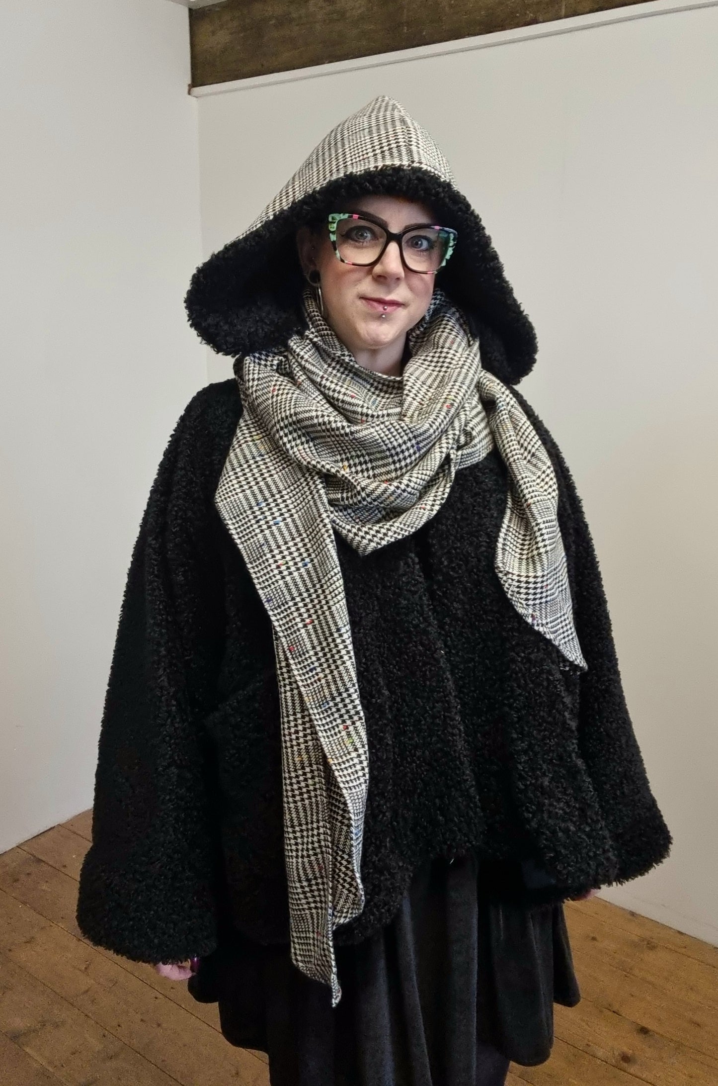 Popsy Hooded Scarf - Paint Speckled Check - LAST ONE AVAILABLE