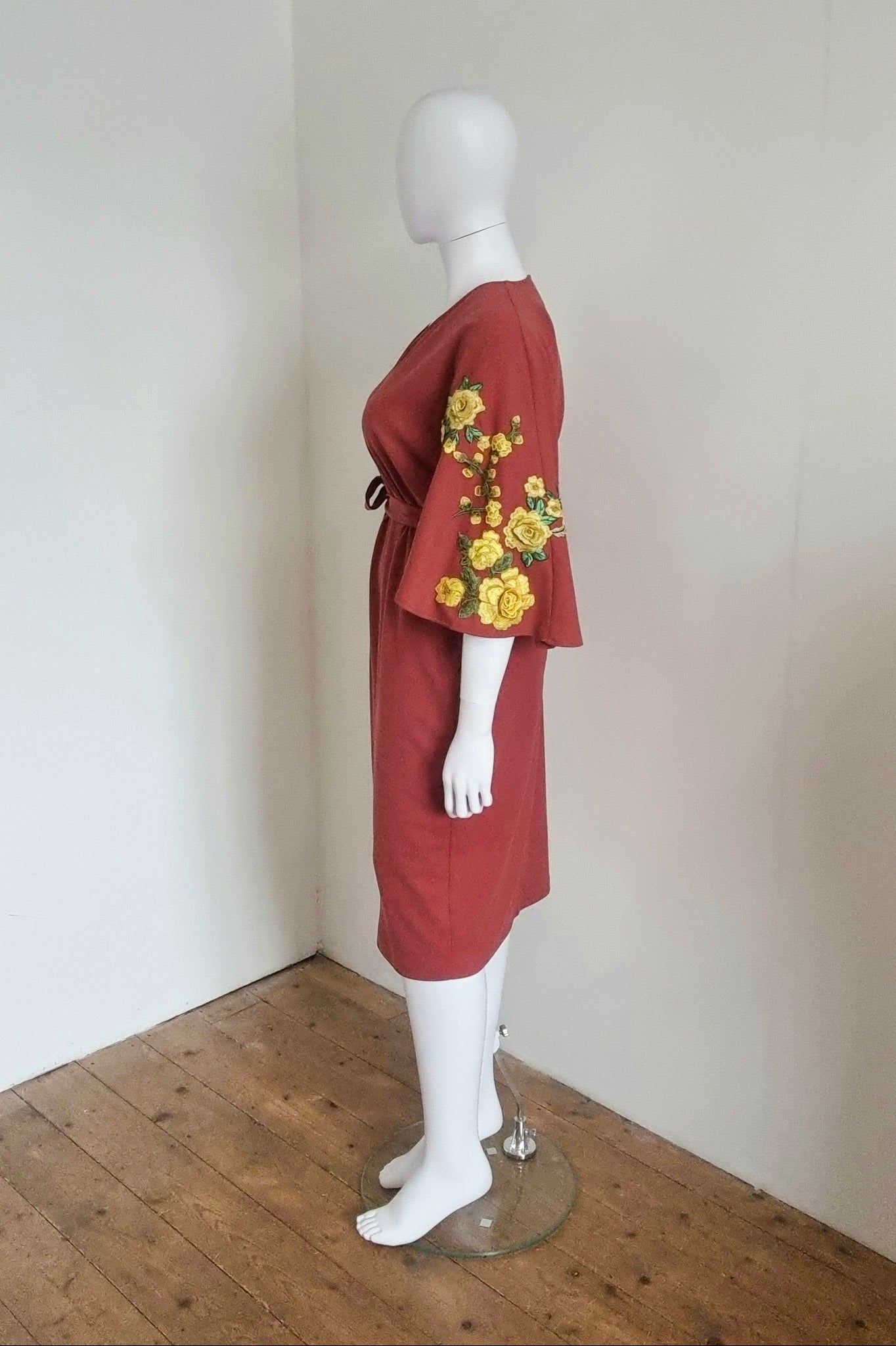 Floral Embroidered Zelda Dress - Terracotta & Yellow