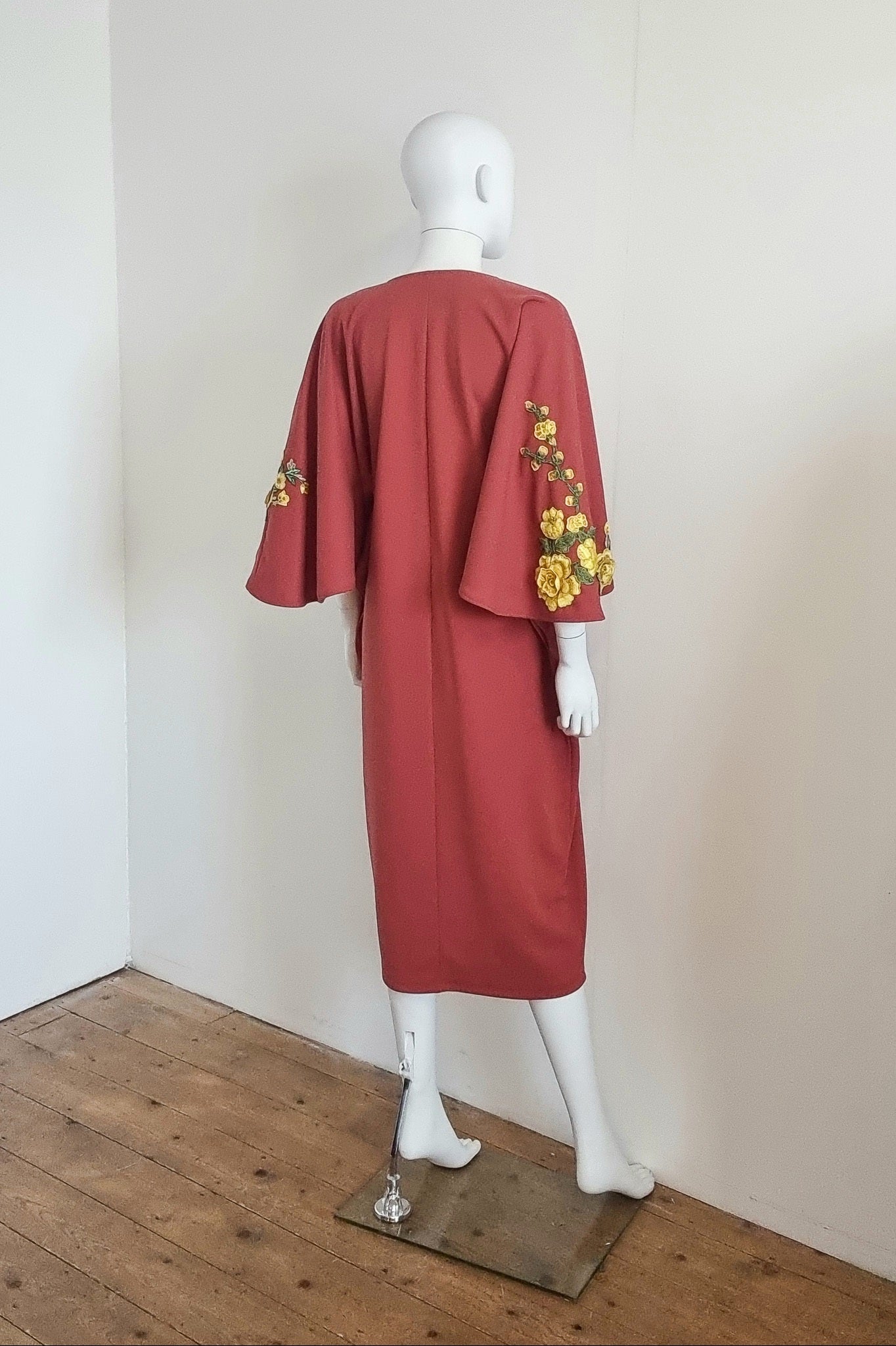 Floral Embroidered Zelda Dress - Terracotta & Yellow