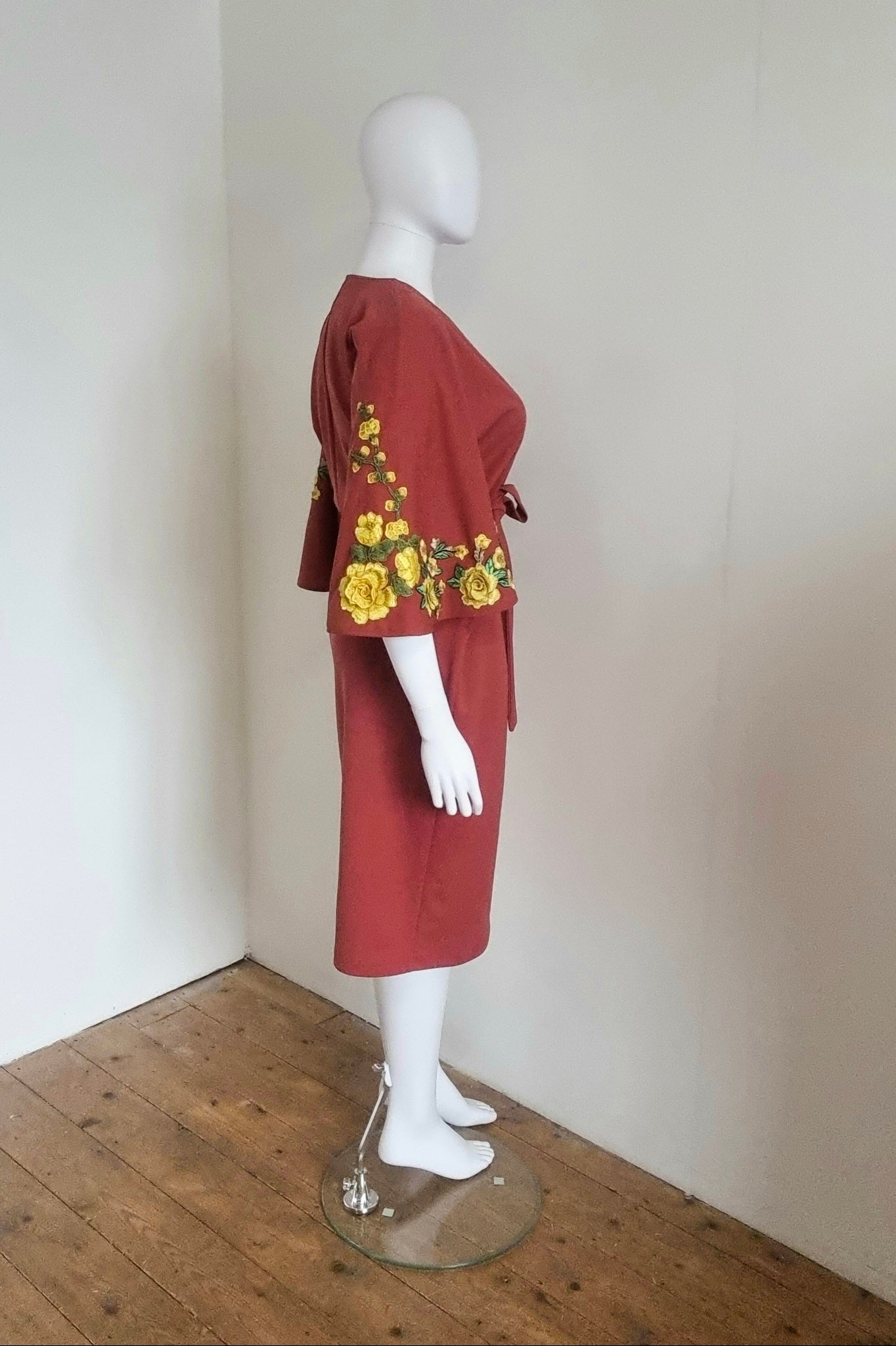 Floral Embroidered Zelda Dress - Terracotta & Yellow