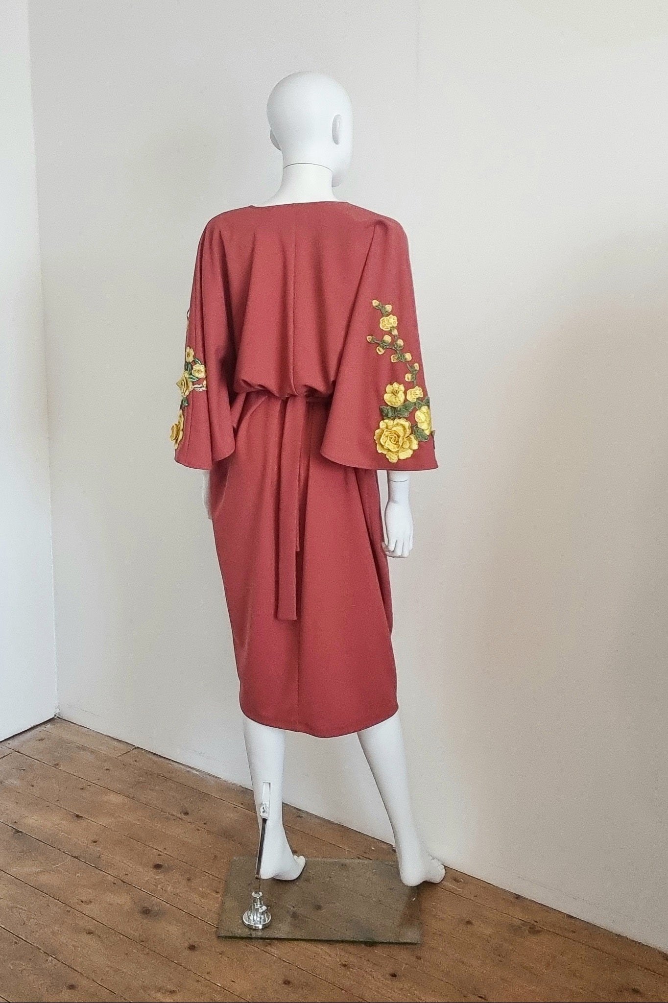 Floral Embroidered Zelda Dress - Terracotta & Yellow