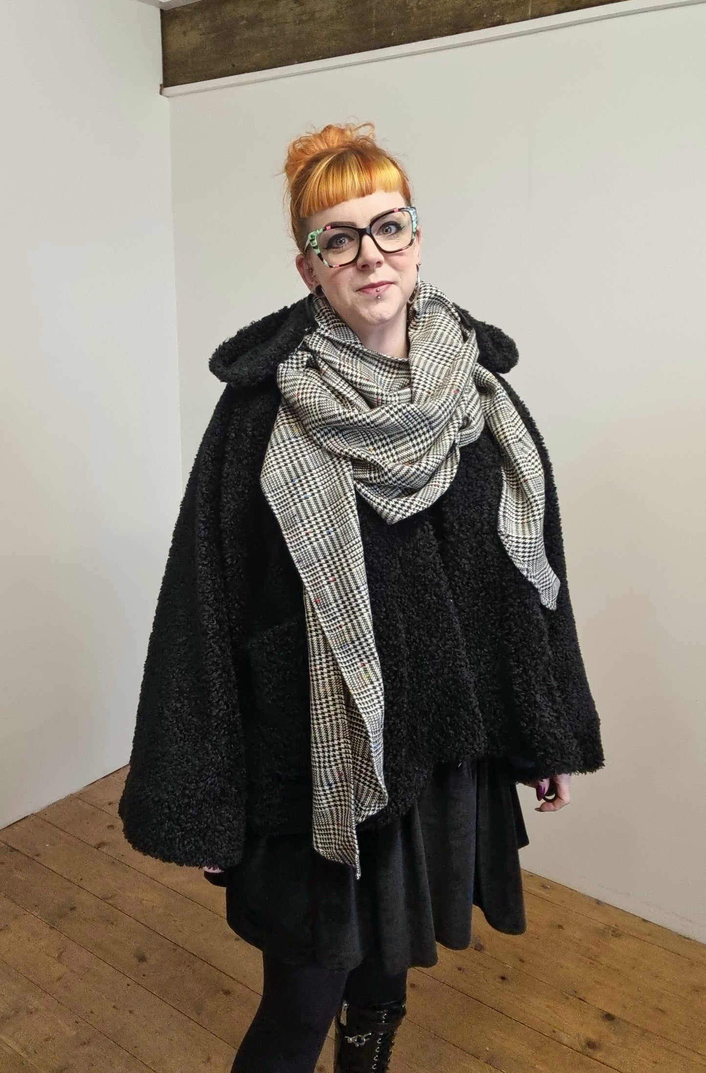 Popsy Hooded Scarf - Paint Speckled Check - LAST ONE AVAILABLE