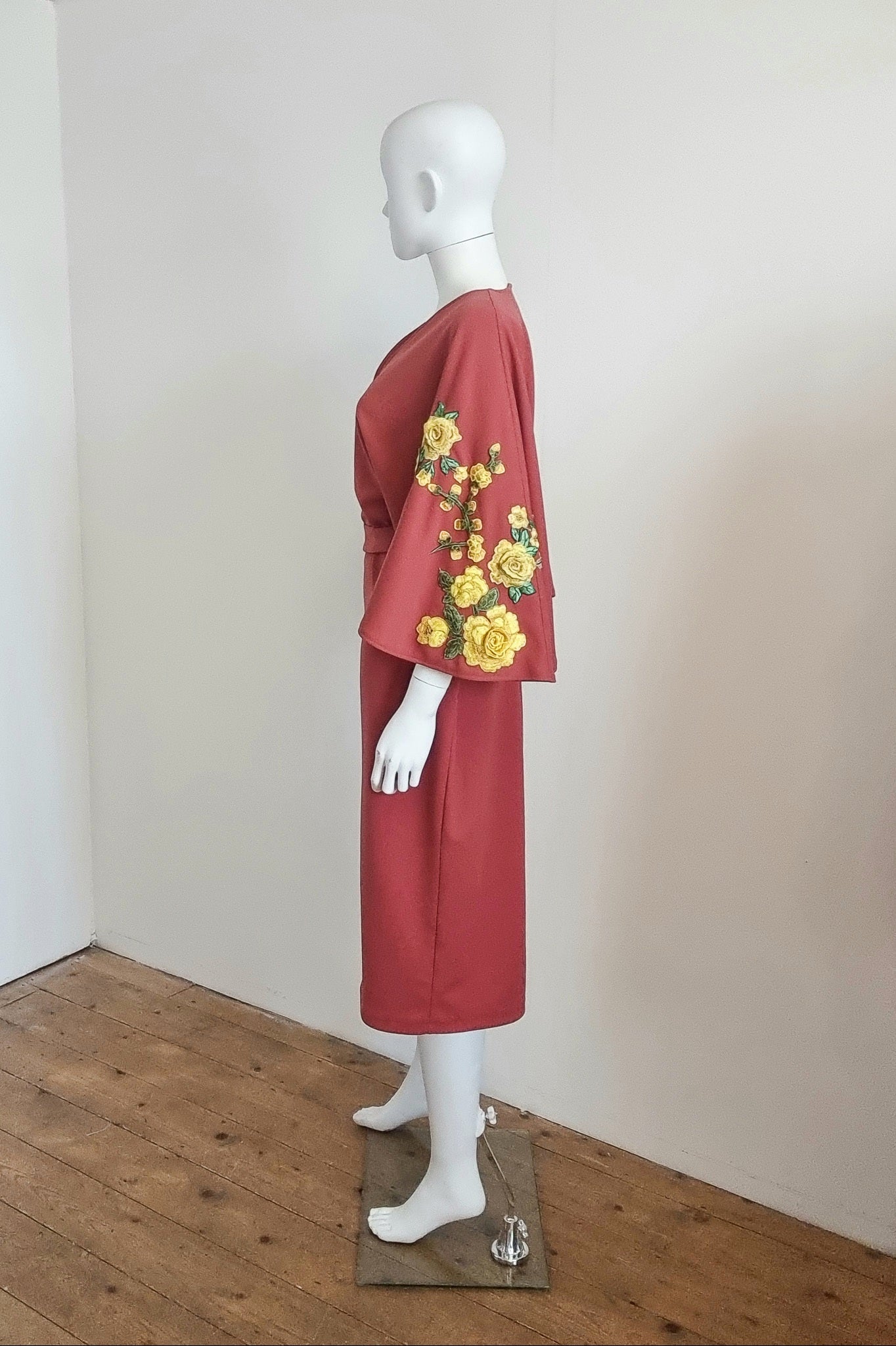 Floral Embroidered Zelda Dress - Terracotta & Yellow
