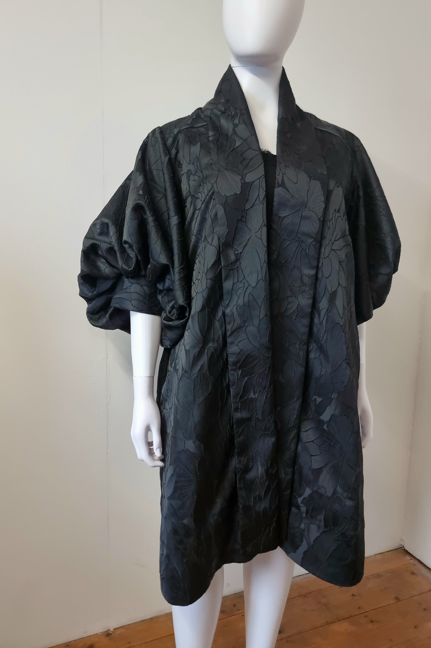 Kitty Coat - Black Floral Brocade & Wicked Green