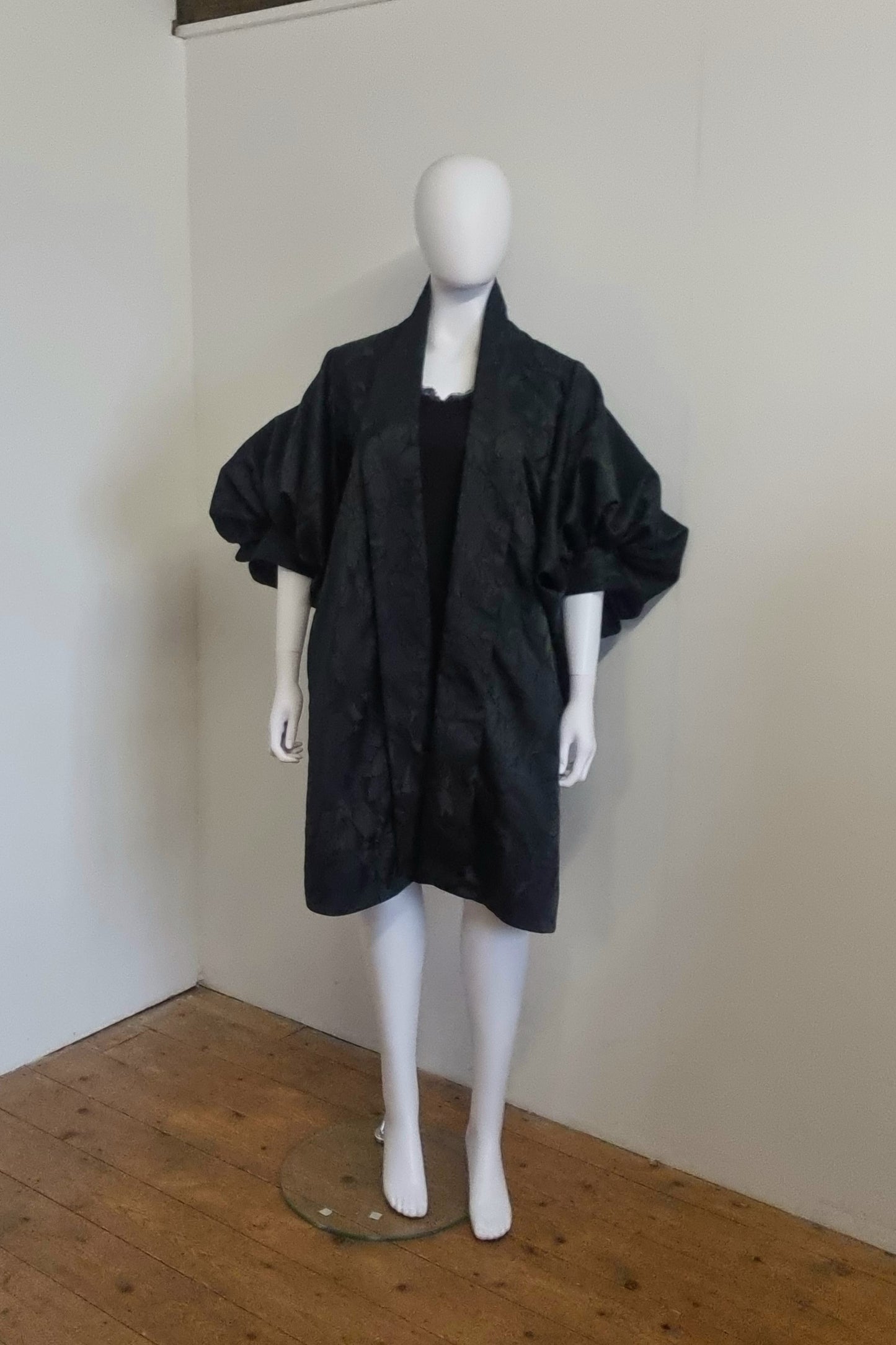 Kitty Coat - Black Floral Brocade & Wicked Green