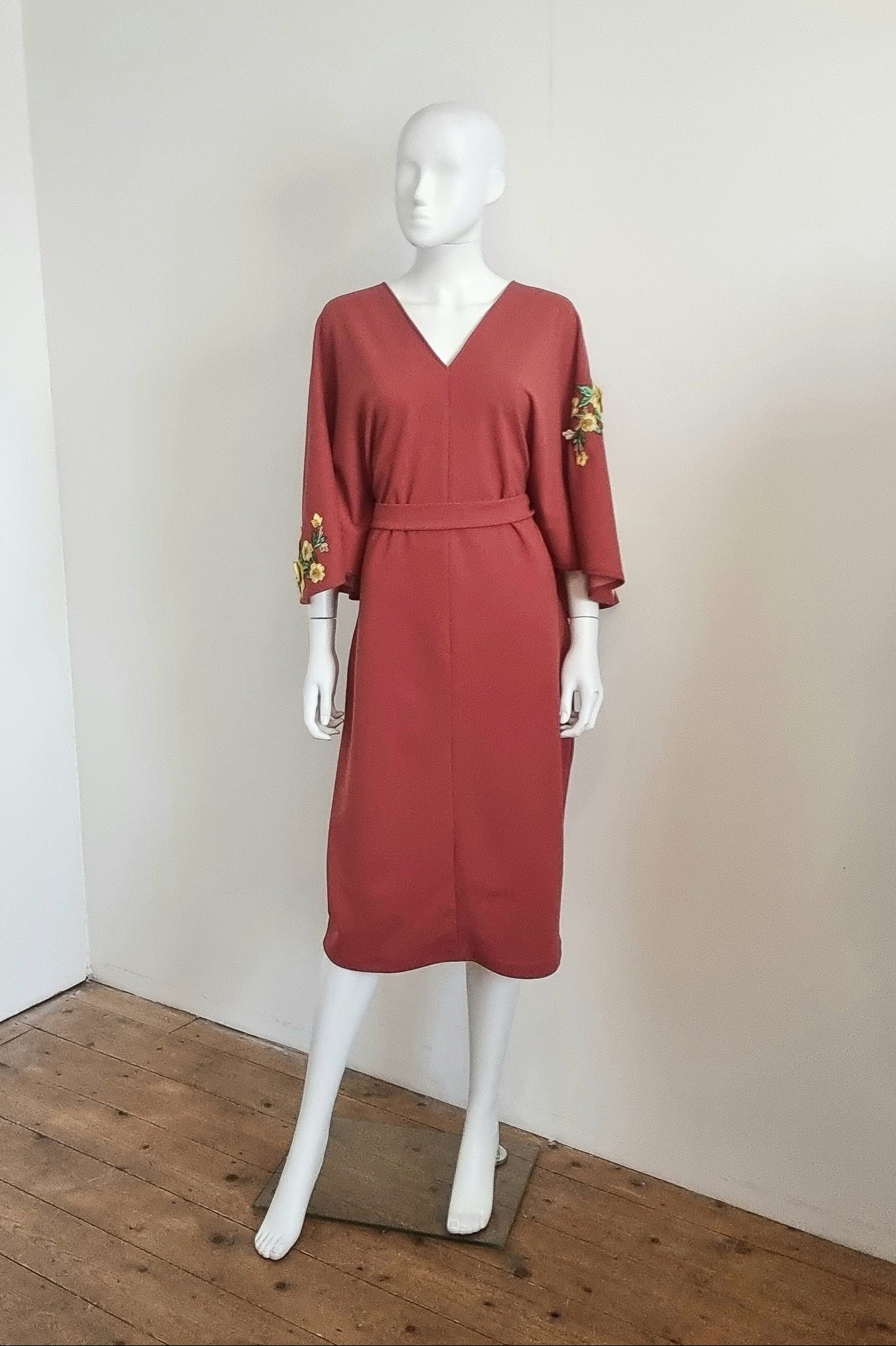 Floral Embroidered Zelda Dress - Terracotta & Yellow