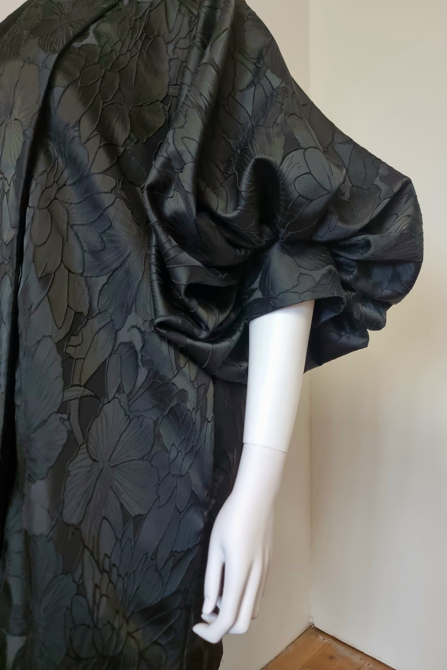 Kitty Coat - Black Floral Brocade & Wicked Green