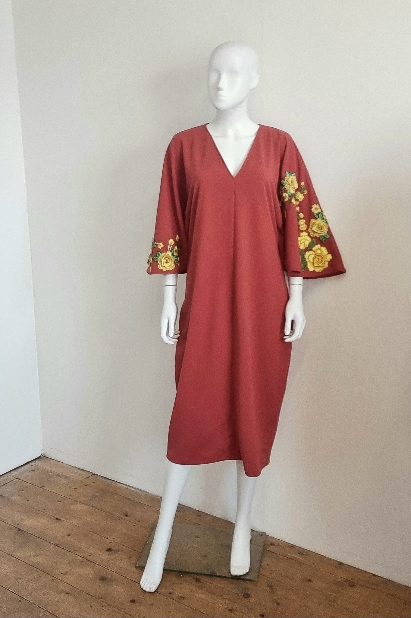 Floral Embroidered Zelda Dress - Terracotta & Yellow