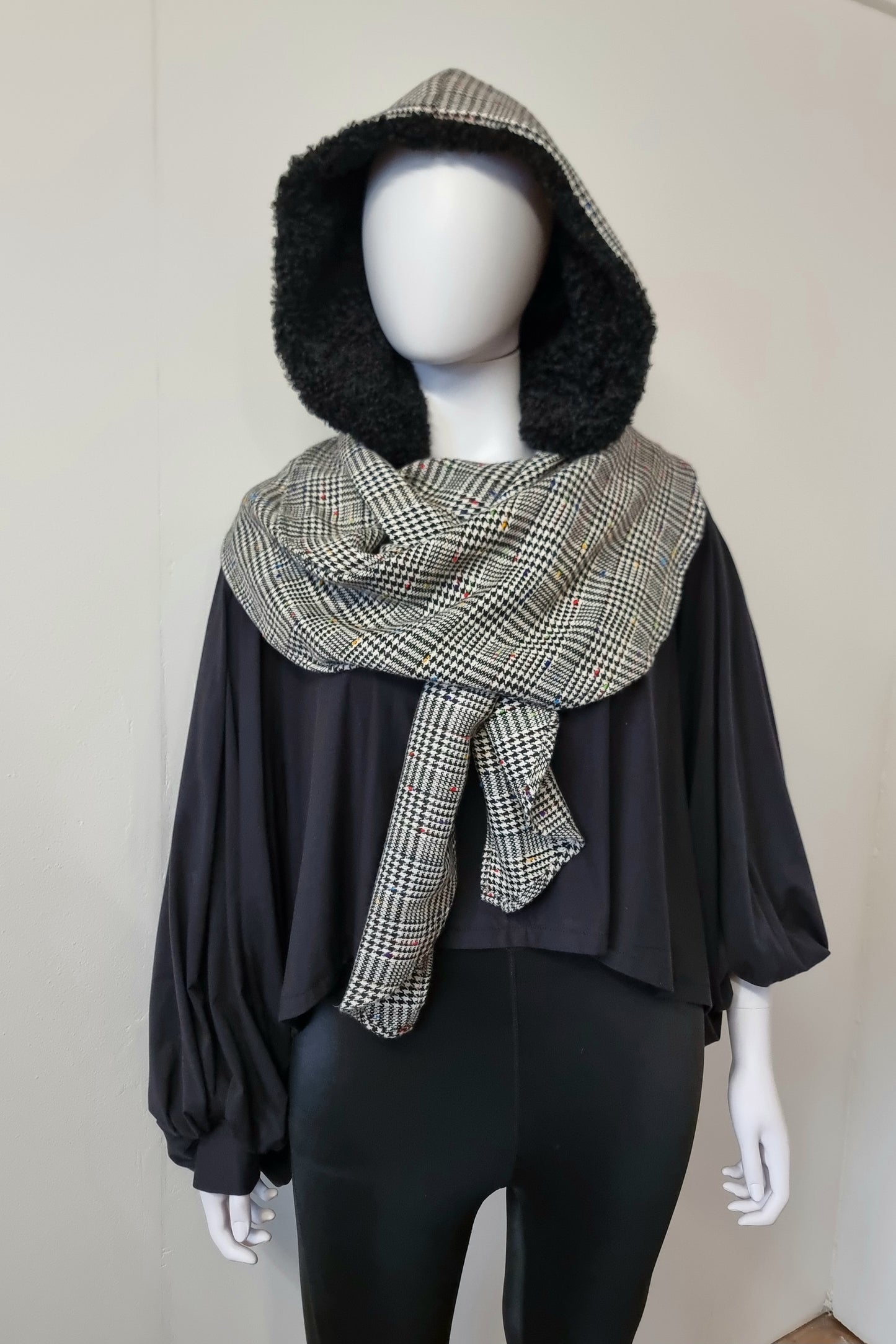 Popsy Hooded Scarf - Paint Speckled Check - LAST ONE AVAILABLE