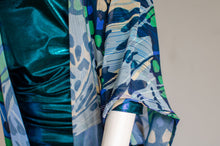 Load image into Gallery viewer, Naya Belted Kimono - Abstract Cobalt Butterfly &amp; Jade Fringing
